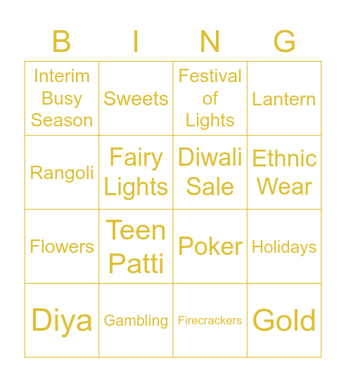 Diwali Bingo Card