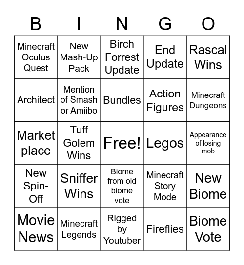 Minecraft Live 2022 Bingo Card