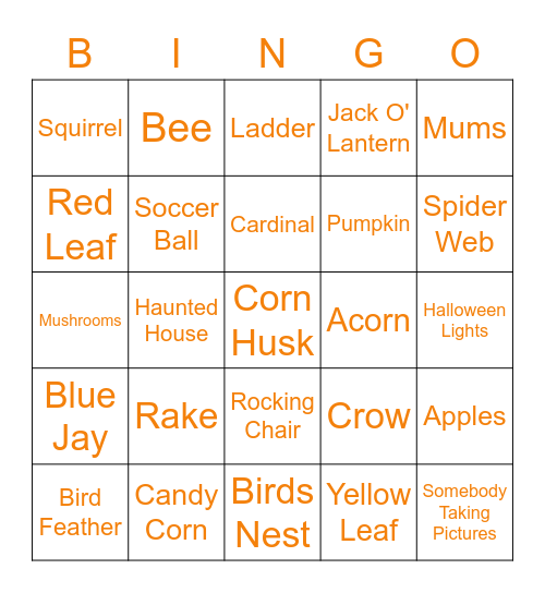 Fall Festival 2022 Scavenger Hunt Bingo Card