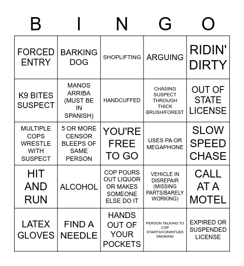 ON PATROL LIVE Bingo Card