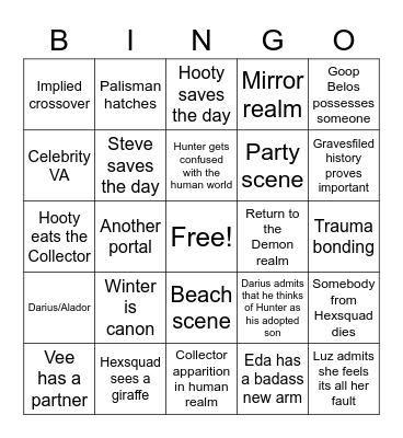 Chris' Owl House bingo Card