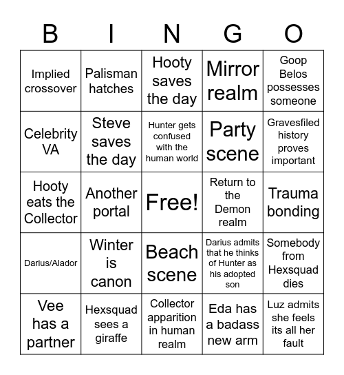 Chris' Owl House bingo Card