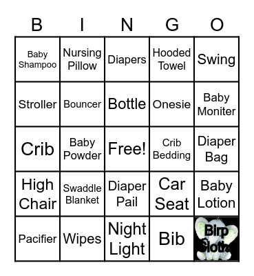 Baby Shower Bingo Card