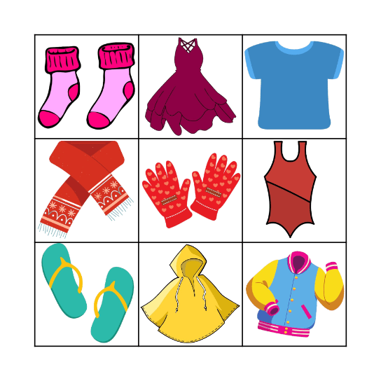 BINGO: Clothes and accessories Bingo Card