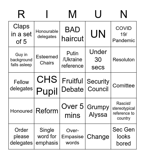 Opening Ceremony Bingo Card