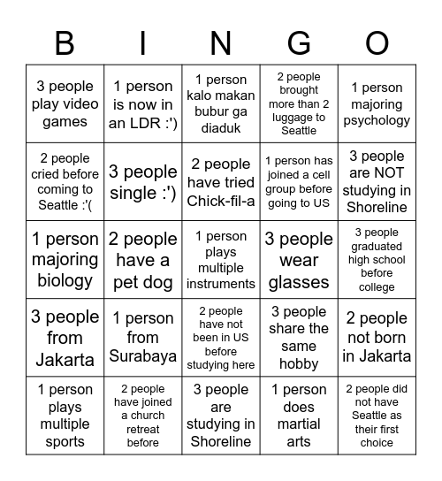 Untitled Bingo Card