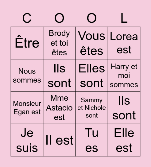 Être Bingo Card