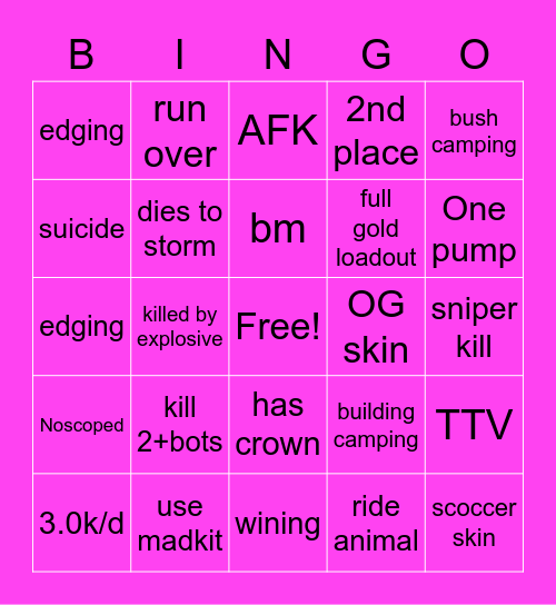 fornite Bingo Card