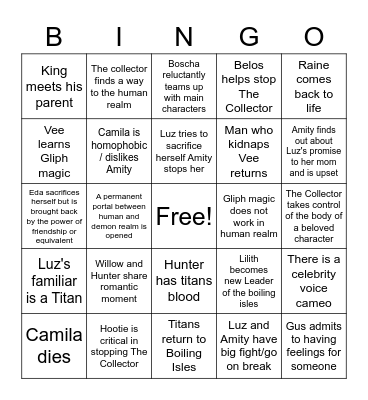 The Owl House Bingo Card