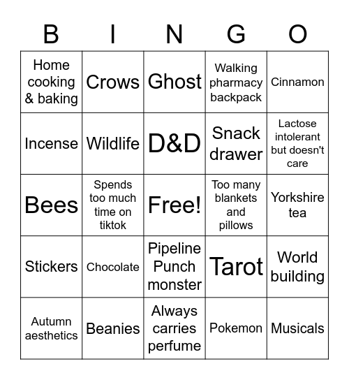 How similar are you to Stix Bingo Card