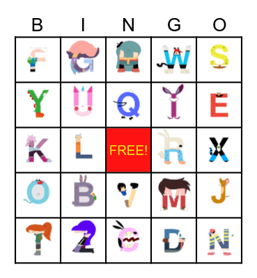 My Cartoon Character Alphabet Bingo Card
