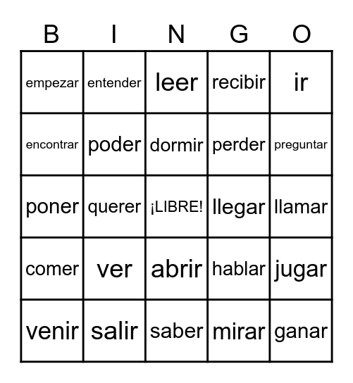 Verbos Comunes Bingo Card