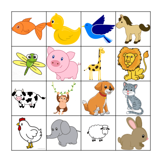 Animals Bingo Card
