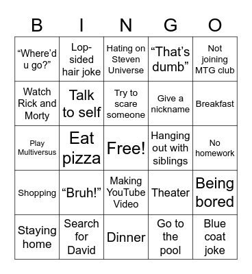 Mr T Bingo Card