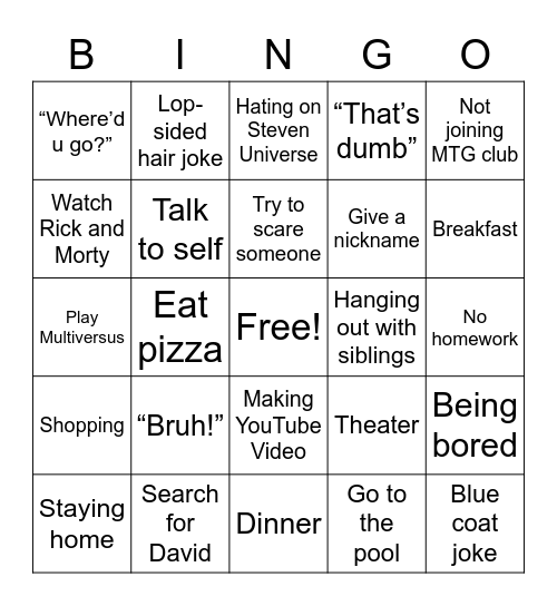Mr T Bingo Card