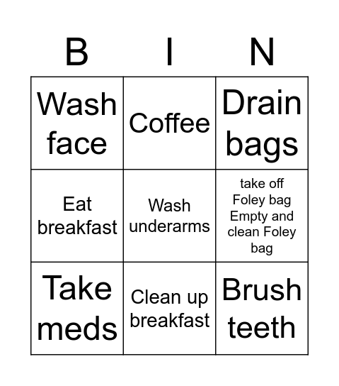 Morning Bingo Card