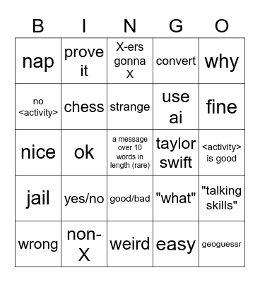 Alison Bingo Card