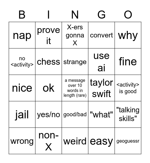 Alison Bingo Card