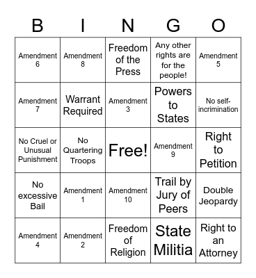 Bill of Rights Bingo Card