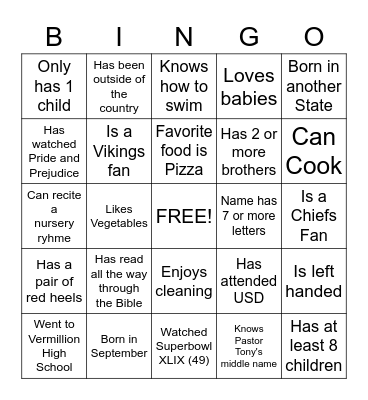 Baby Shower People Bingo Card