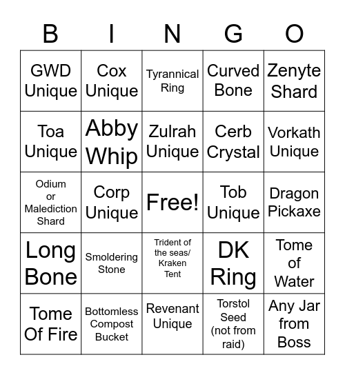 OSRS Bingo Card