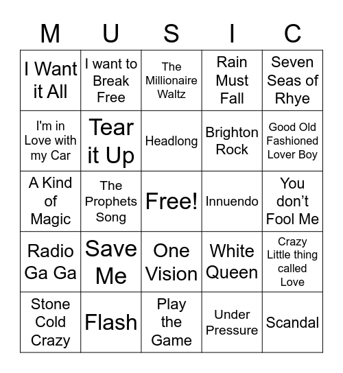 Queen Bingo Card