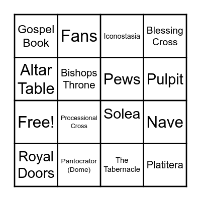 Parts of the Church Bingo Card