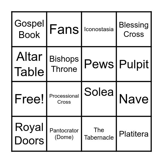 Parts of the Church Bingo Card