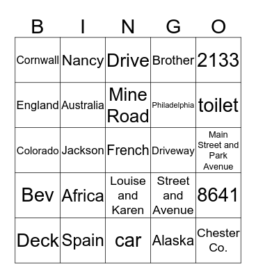 GIRLFRIENDS and GEOGRAPHY BINGO Card