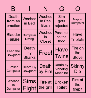 Unpaused Sims Bingo Card