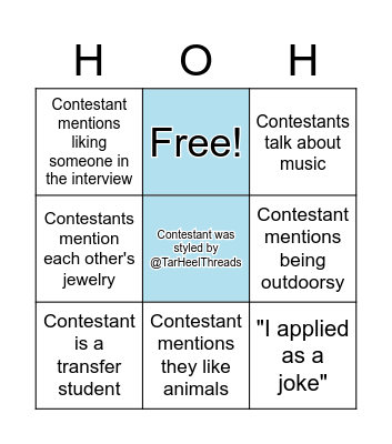 Head Over Heels Premiere Bingo Card