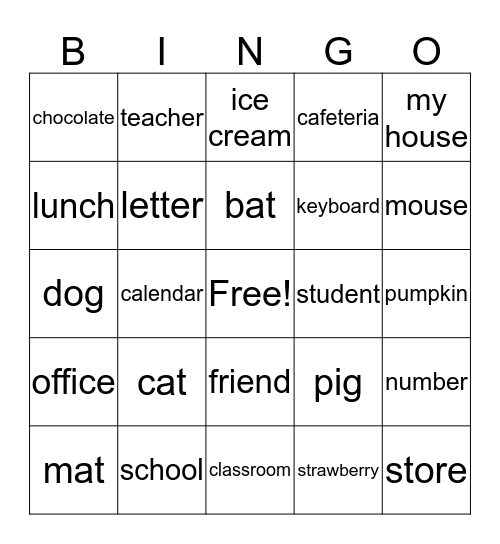nouns bingo Card