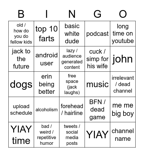 Jackfilm gets roasted Bingo Card
