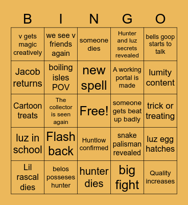 The owl house bingo Card