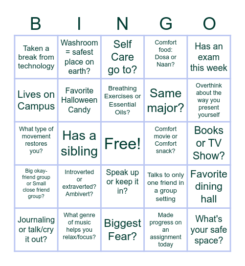 Social Anxiety Bingo! Bingo Card