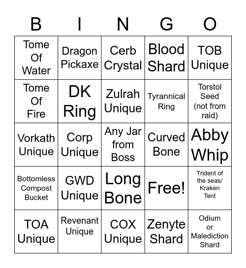 OSRS Bingo Card