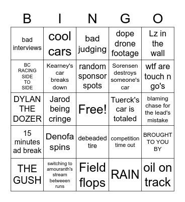 Formula Drift Bingo Card