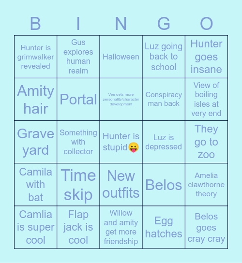 s3ep1 the owl house Bingo Card