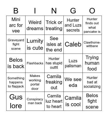 Thanks to them - TOH Bingo Card
