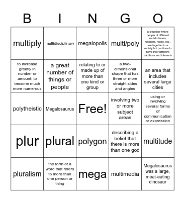 Vocab Unit #10 Bingo Card