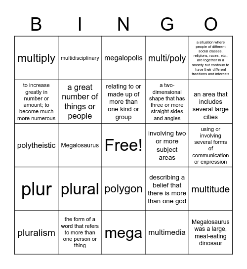 Vocab Unit #10 Bingo Card