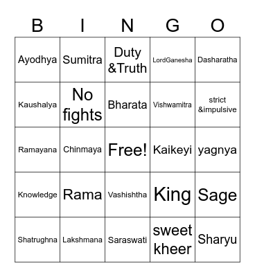 2022 Oct 16 Chinmaya Bingo Card