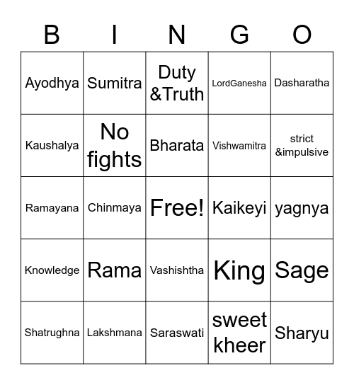 2022 Oct 16 Chinmaya Bingo Card