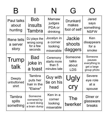 Wedding day bingo Card