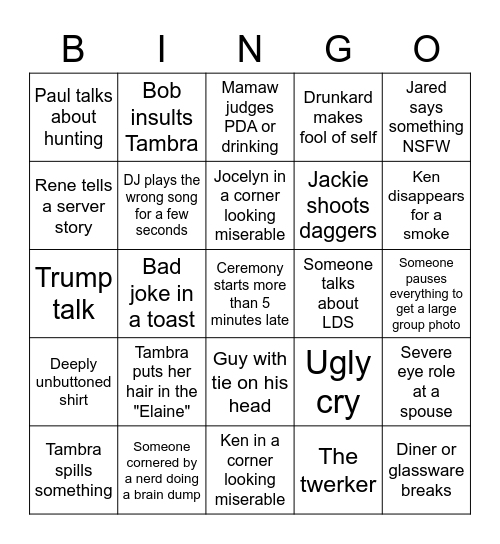 Wedding day bingo Card