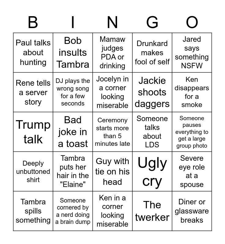 Wedding day bingo Card