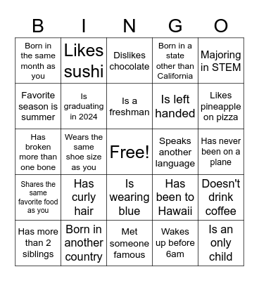 Meet Friends! Bingo Card