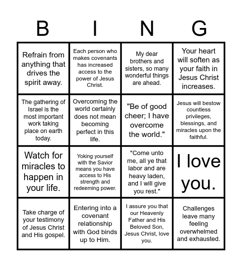 The Prophet Speaks Bingo! Bingo Card