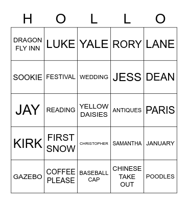 GILMORE GIRLS NIGHT Bingo Card