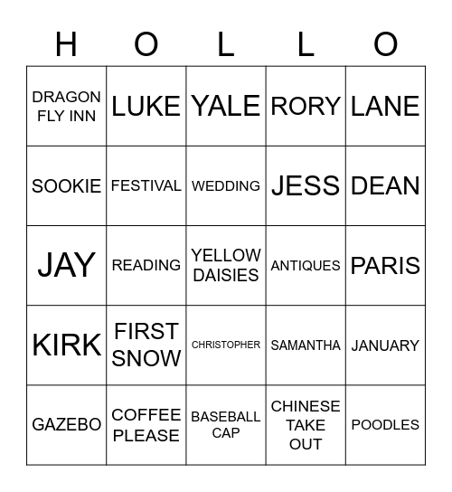 GILMORE GIRLS NIGHT Bingo Card